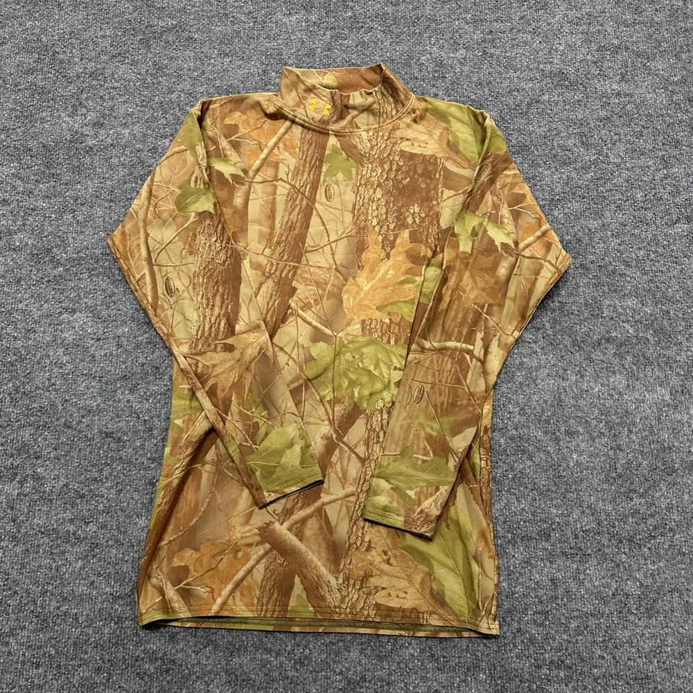 Under Armour Shirt Mens M Brown Camo Mock Neck Long Sleeve Base Layer Hunting